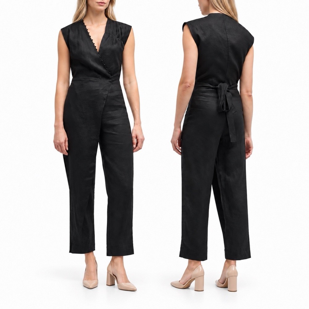 Pinkfilosofy Black Dai Beaded Linen Self-Tie Jumpsuit S Classic $510